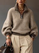 Contrast Quarter Zip Mock Neck Sweater