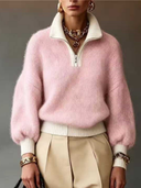 Contrast Quarter Zip Mock Neck Sweater