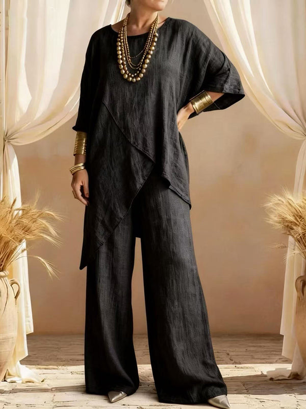 Cotton-Linen Asymmetric Two-Piece Set