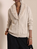 Cozy Faux Fur Collar Pocket Knit Sweater
