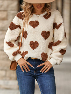 Cozy Heart Print Sweatshirt