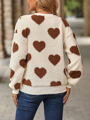 Cozy Heart Print Sweatshirt