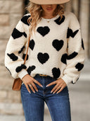 Cozy Heart Print Sweatshirt