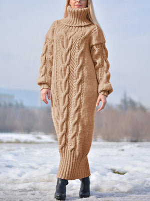 Cozy High-Neck Long-Sleeve Knit Dress