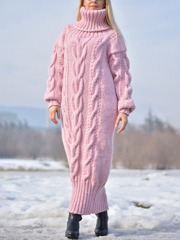 Cozy High-Neck Long-Sleeve Knit Dress