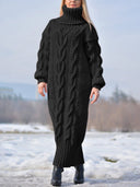 Cozy High-Neck Long-Sleeve Knit Dress