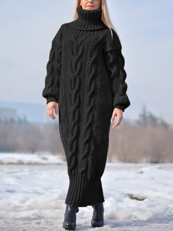 Cozy High-Neck Long-Sleeve Knit Dress