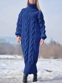 Cozy High-Neck Long-Sleeve Knit Dress
