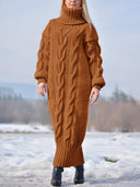 Cozy High-Neck Long-Sleeve Knit Dress