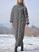 Cozy High-Neck Long-Sleeve Knit Dress