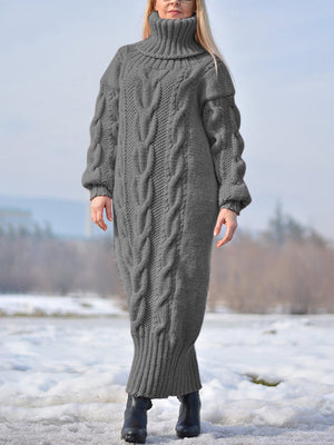 Cozy High-Neck Long-Sleeve Knit Dress