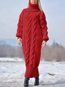 Cozy High-Neck Long-Sleeve Knit Dress