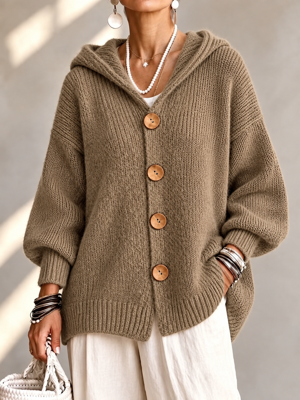 Cozy Hooded Button Front Cardigan