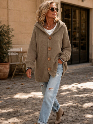 Cozy Hooded Button Front Cardigan