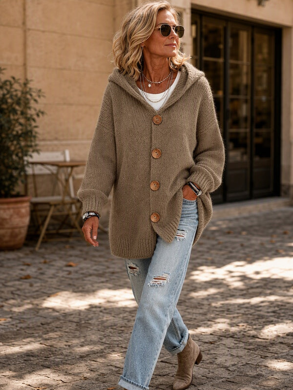 Cozy Hooded Button Front Cardigan