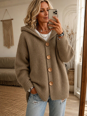 Cozy Hooded Button Front Cardigan