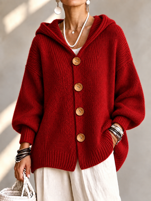 Cozy Hooded Button Front Cardigan