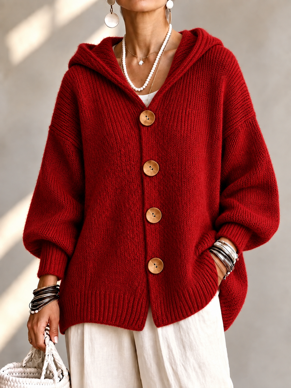 Cozy Hooded Button Front Cardigan