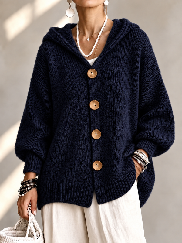 Cozy Hooded Button Front Cardigan