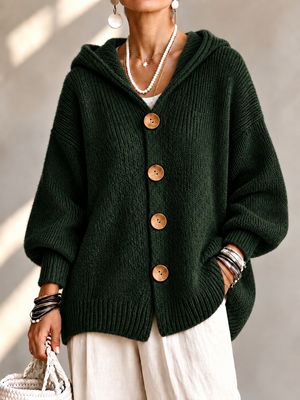 Cozy Hooded Button Front Cardigan