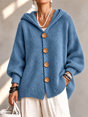 Cozy Hooded Button Front Cardigan