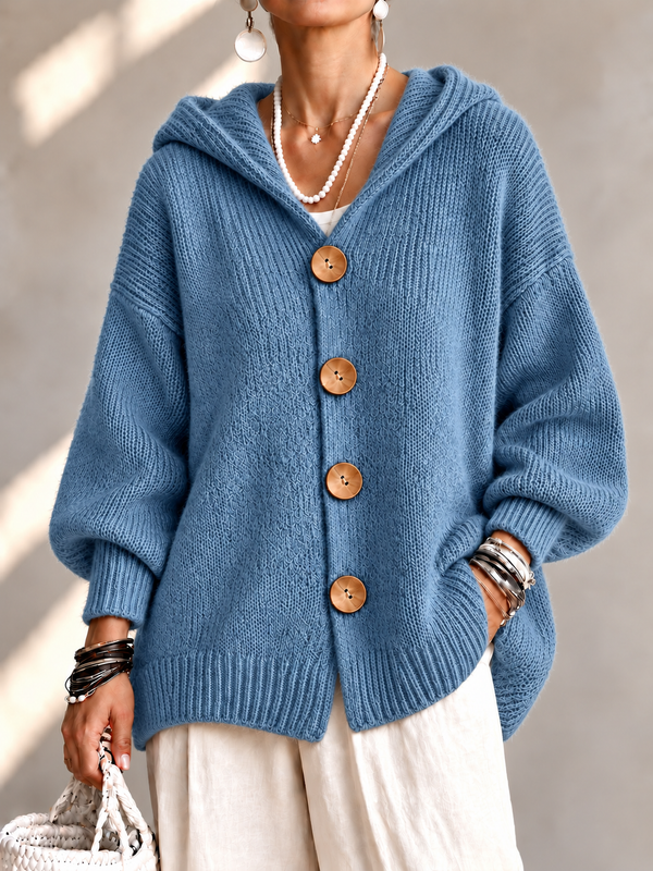 Cozy Hooded Button Front Cardigan