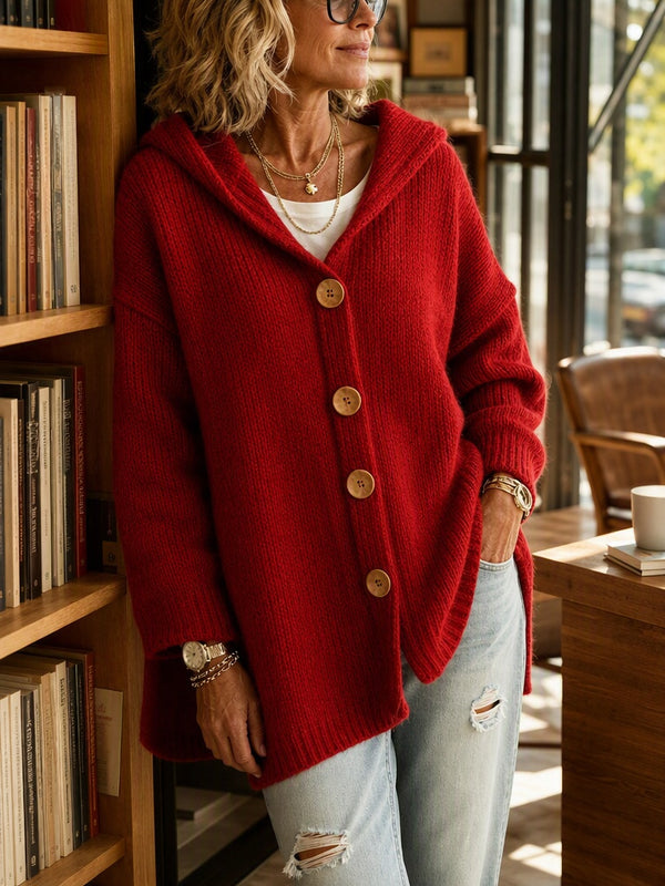 Cozy Hooded Button Front Cardigan