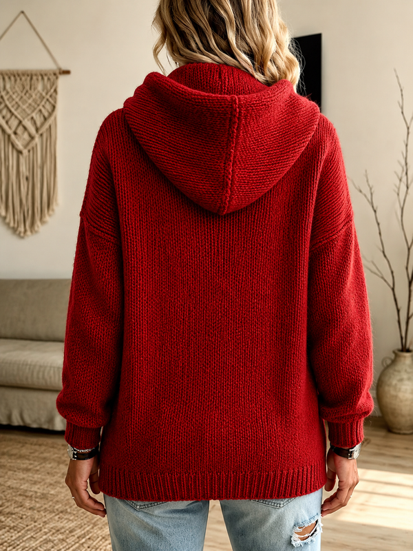 Cozy Hooded Button Front Cardigan