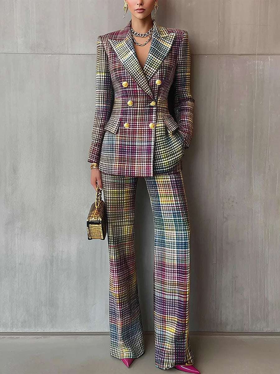 Dazzling Checkered Two-Piece Suit Set