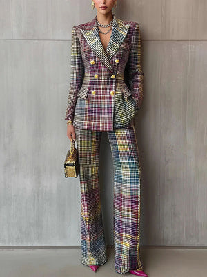 Dazzling Checkered Two-Piece Suit Set