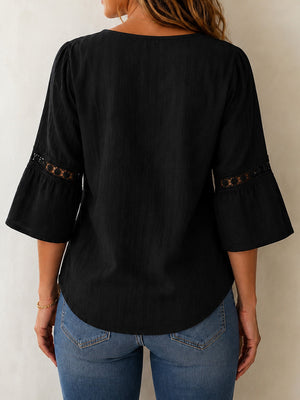Delicate Lace Details Chic Cotton-Linen Top
