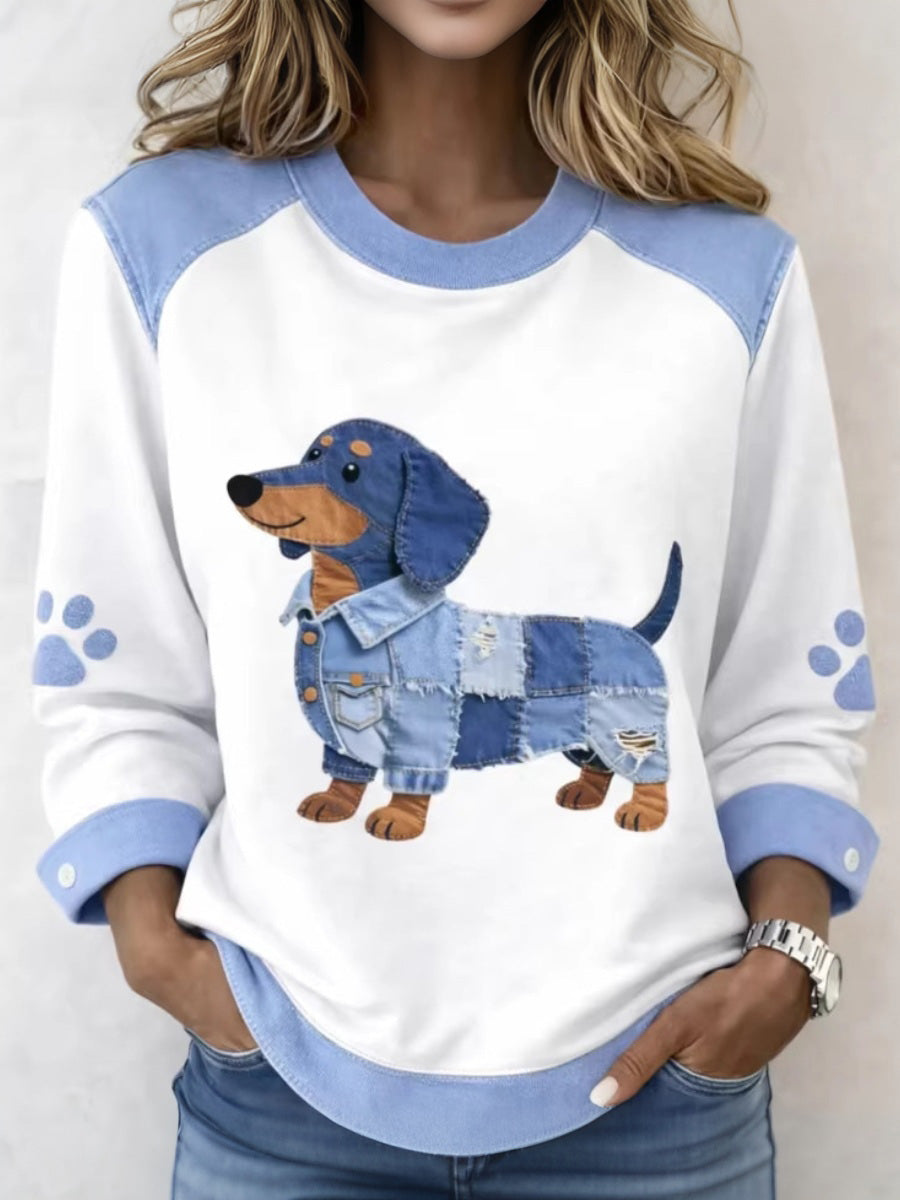 Denim Print Patchwork Hoodie