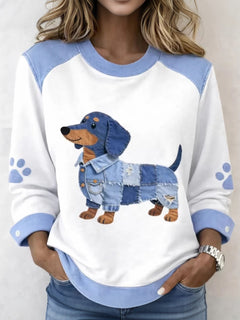 Denim Print Patchwork Hoodie