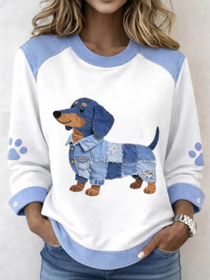 Denim Print Patchwork Hoodie