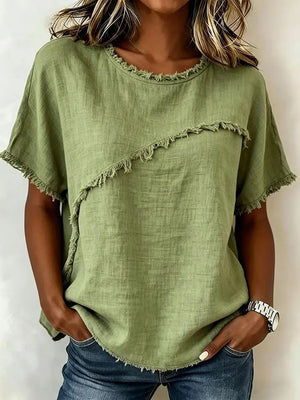 Effortless Fringe Cotton-Linen Top