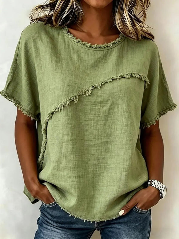 Effortless Fringe Cotton-Linen Top