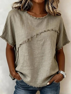 Effortless Fringe Cotton-Linen Top