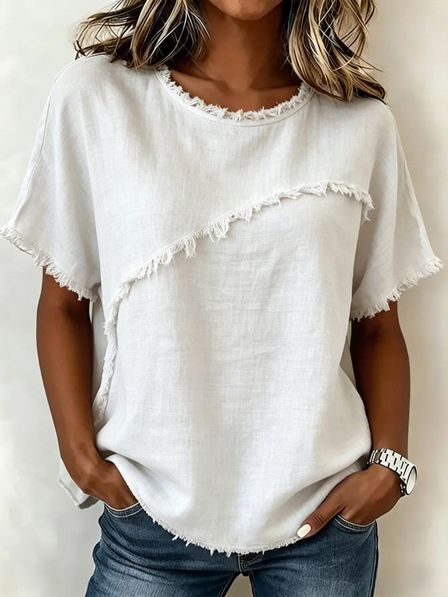 Effortless Fringe Cotton-Linen Top