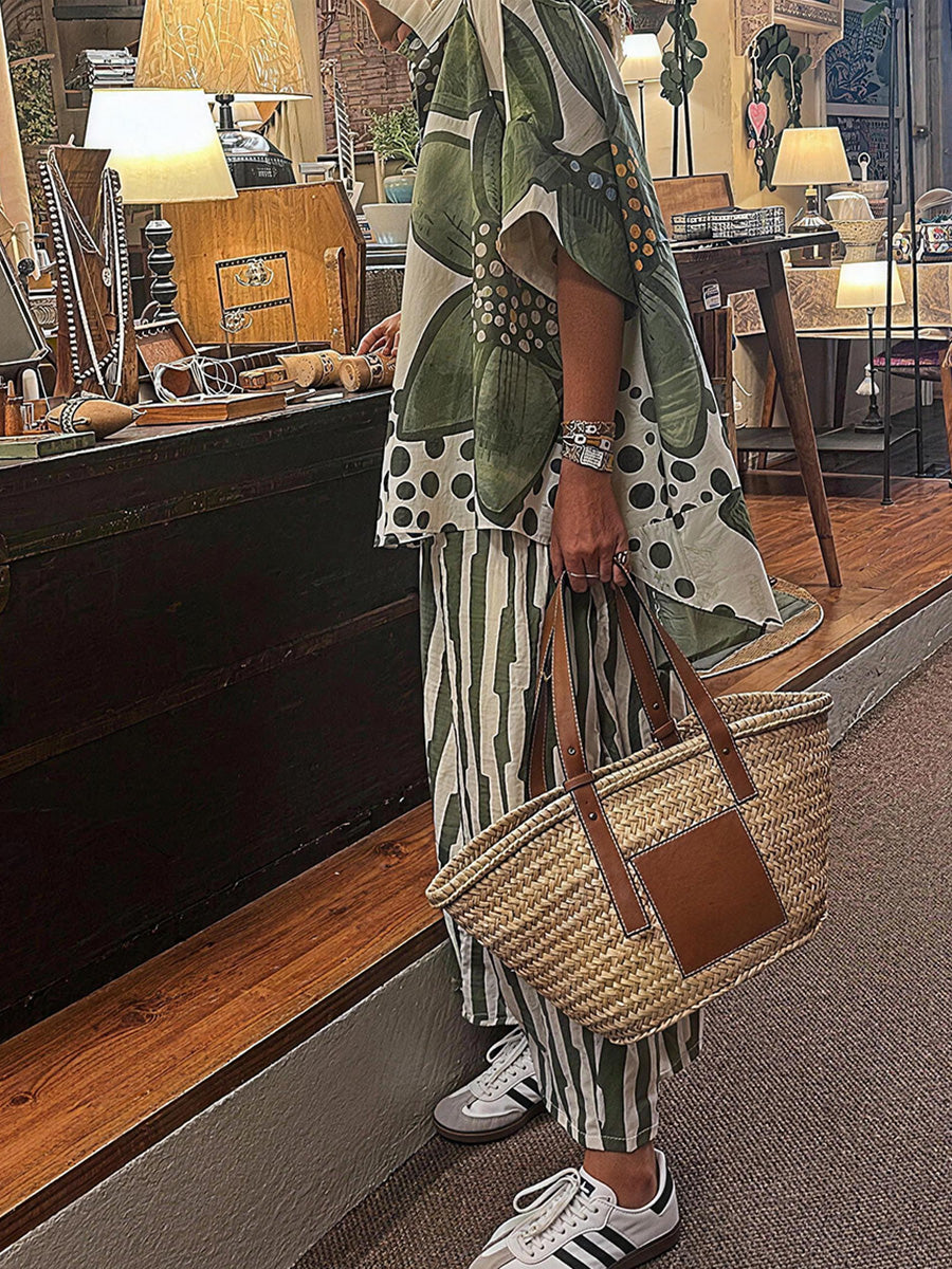 Effortless Chic Floral Top & Striped Pants Set