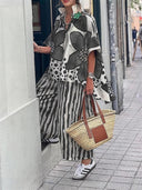 Effortless Chic Floral Top & Striped Pants Set
