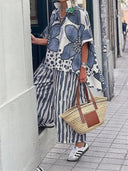 Effortless Chic Floral Top & Striped Pants Set
