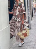 Effortless Chic Floral Top & Striped Pants Set