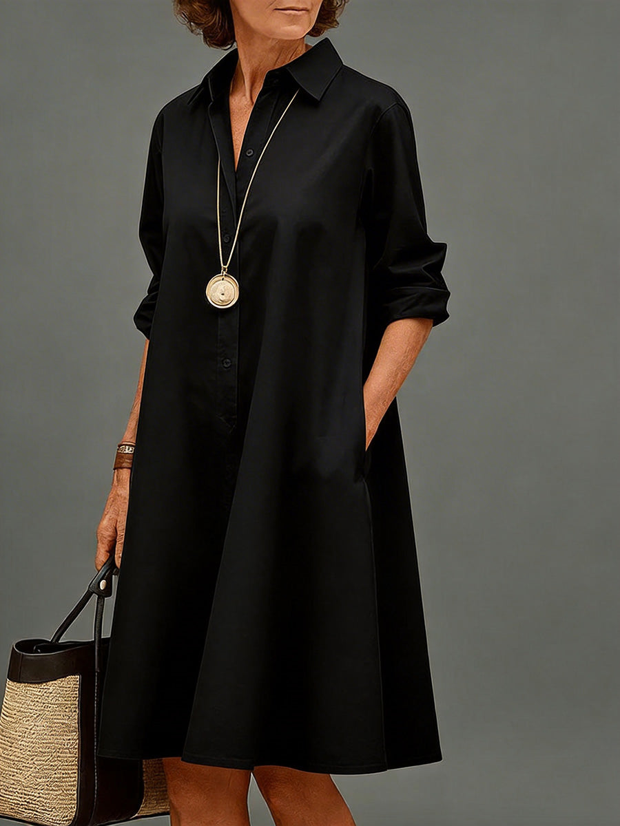 Effortless Everyday Shirt Pocket Midi Dress