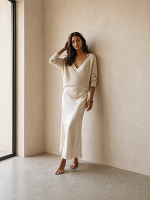 Effortless Knit & Satin Midi Dress