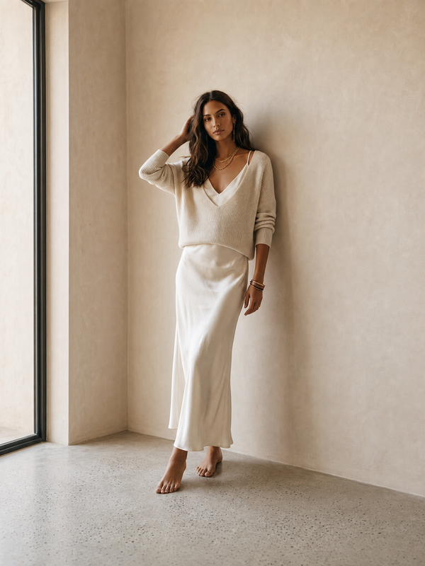 Effortless Knit & Satin Midi Dress