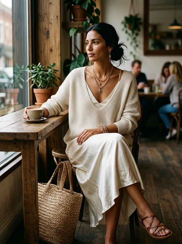 Effortless Knit & Satin Midi Dress