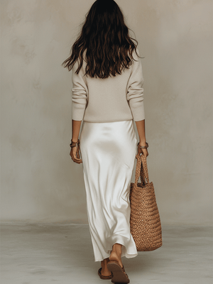 Effortless Knit & Satin Midi Dress