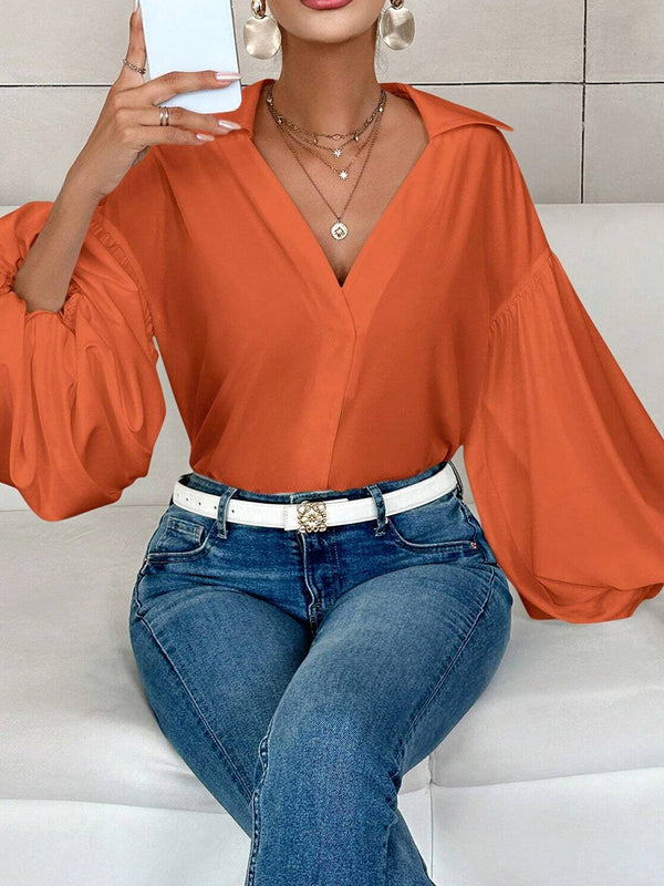 Elegant Romantic Puff Sleeves V-Neck Top
