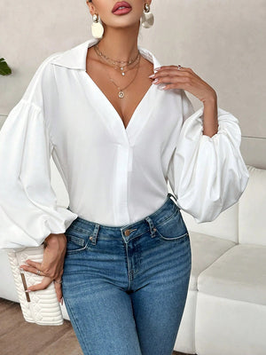 Elegant Romantic Puff Sleeves V-Neck Top