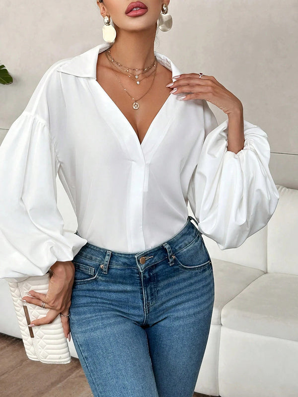 Elegant Romantic Puff Sleeves V-Neck Top
